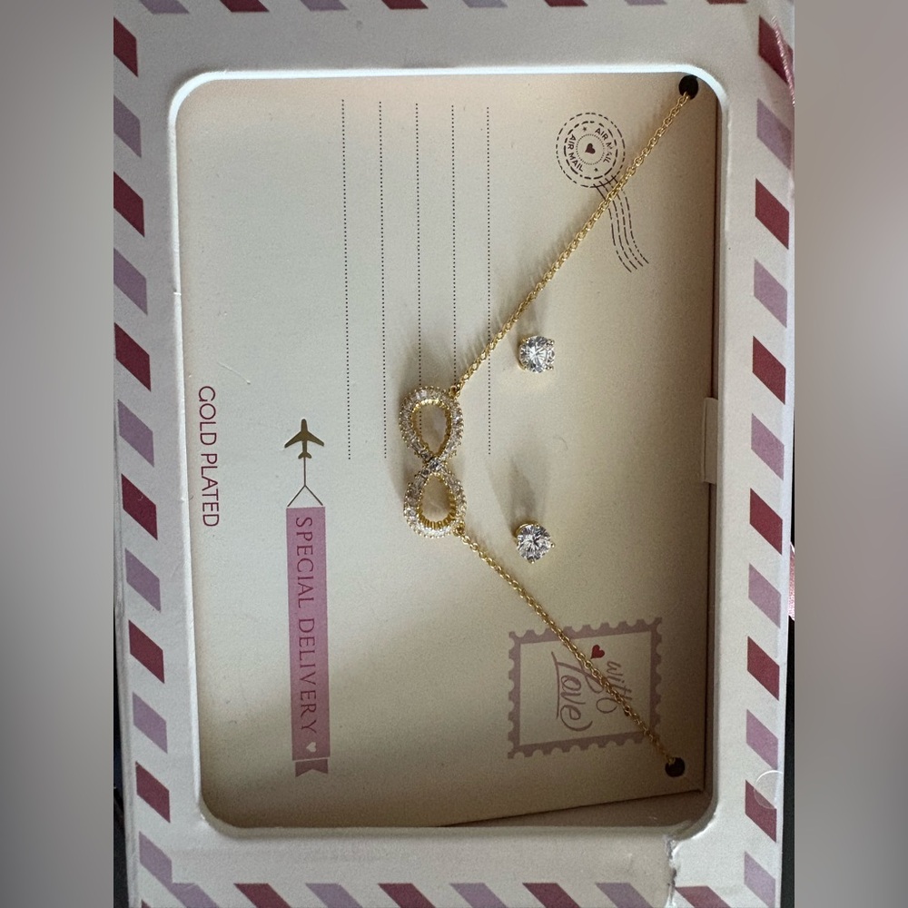 Gold Plated Infinity Necklace and Earring Set